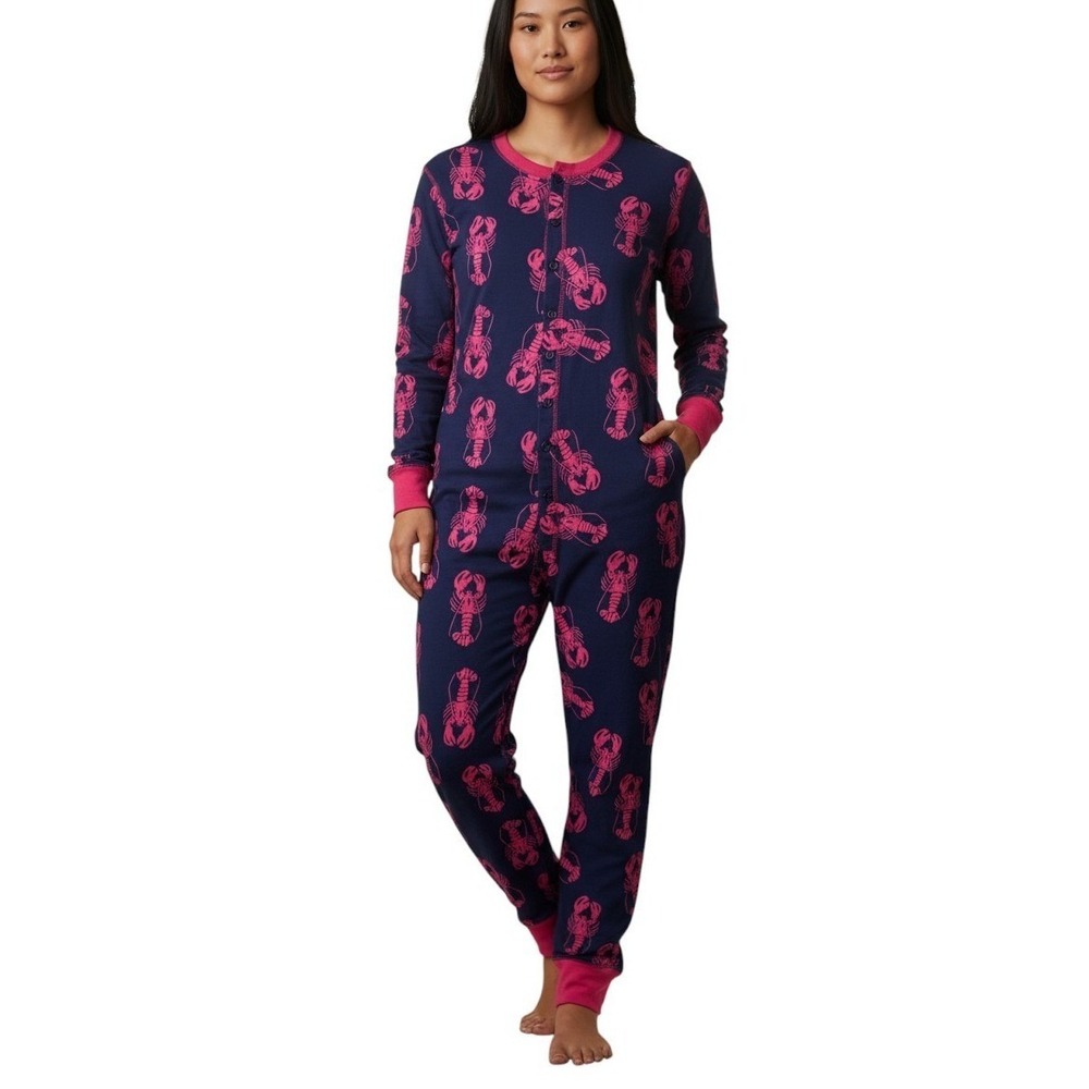 LazyOne Lobster Novelty‎ Print Jumpsuit Pajamas Loungewear union suit navy/red